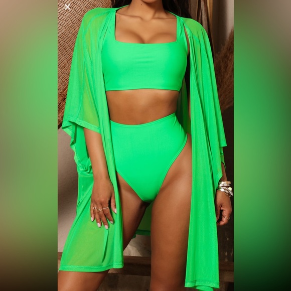 Cover up Kimono-Kelly Green - Picture 1 of 5